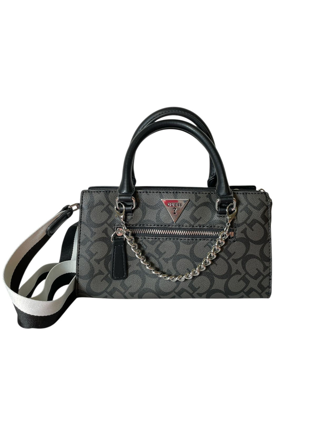 Bolsa Guess Dama Gris Con Detalles Negros Y Cadena Original  - BGP