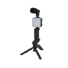 Cargar imagen en el visor de la galería, Soporte para celular 3 en 1, tripie, luz y micrófono - BGP