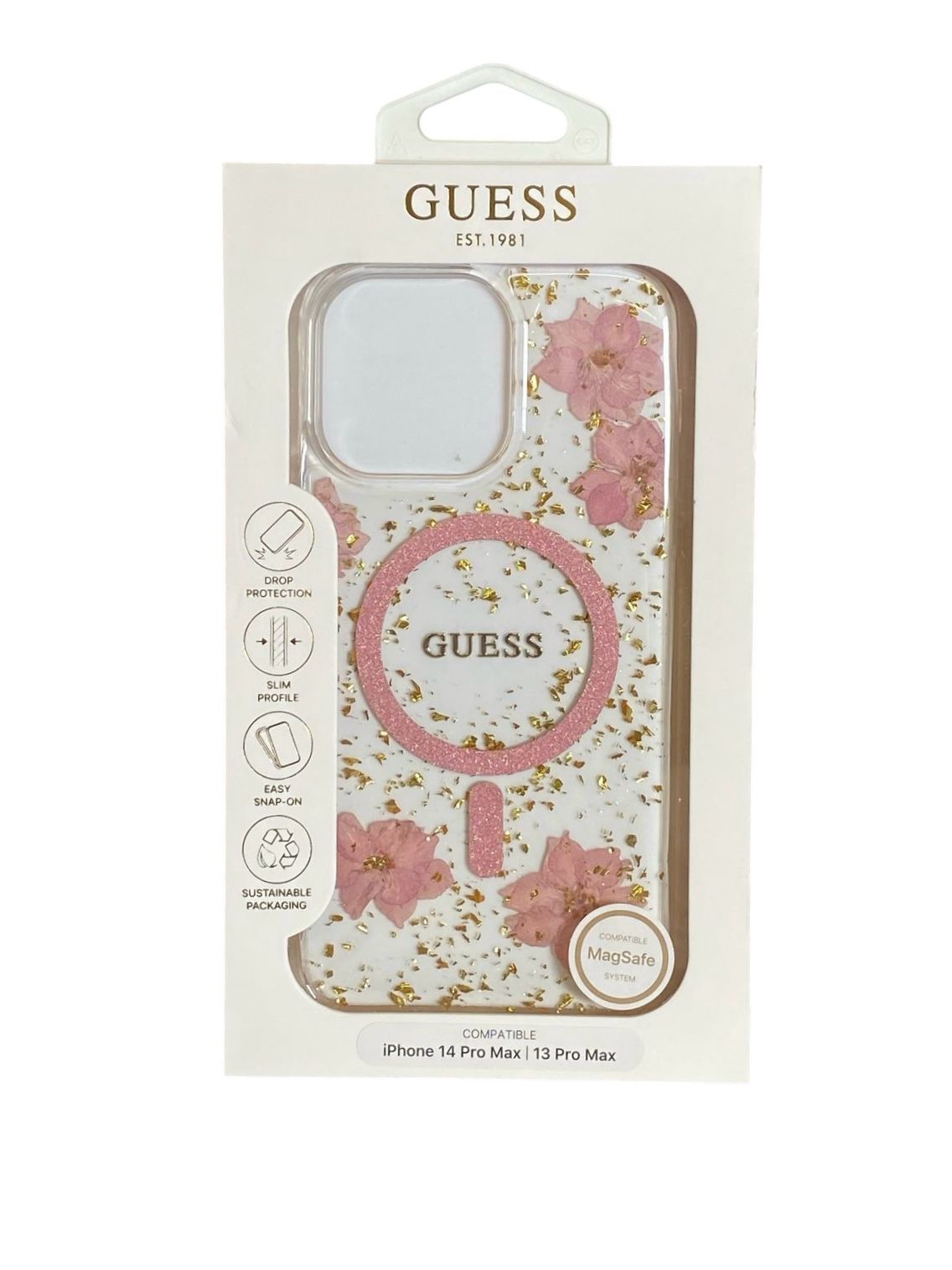 Funda Para IPhone 14 Pro De Guess – Diseño Rosa Con Hojas, Elegante Y Con Protección Total