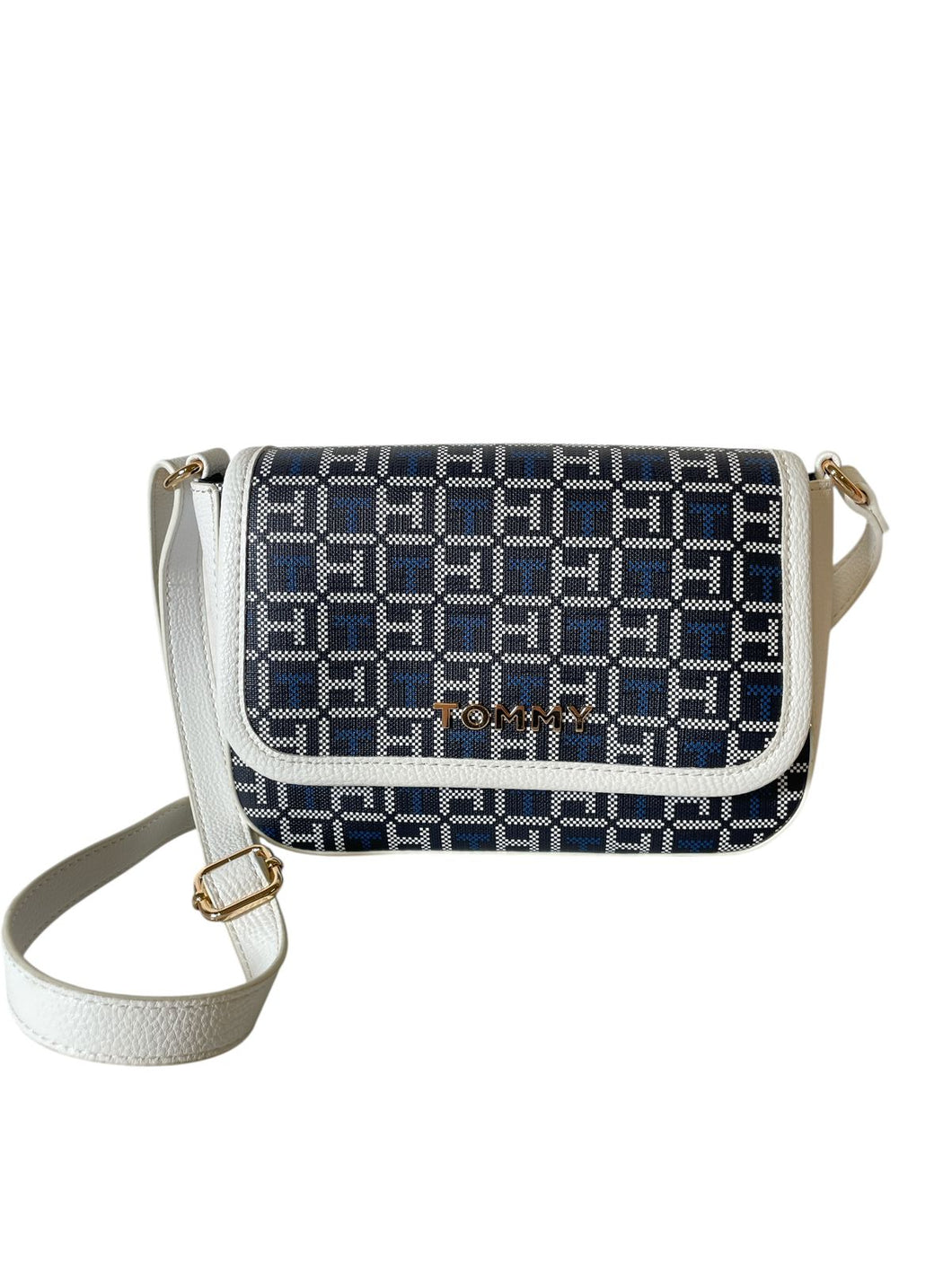 Bolsa Crossbody Tommy Hilfiger Blanca Monograma Azul Original - BGP