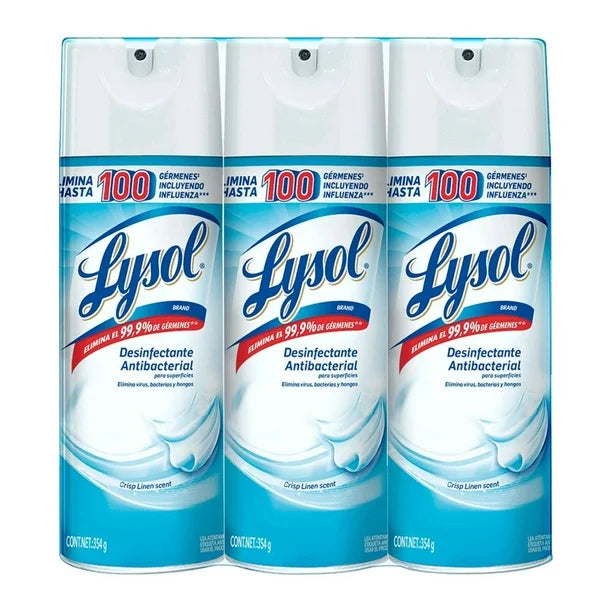 Desinfectante Antibacterial en Aerosol Lysol para Superficies 3 pzas de 354 gr c/u - ZK