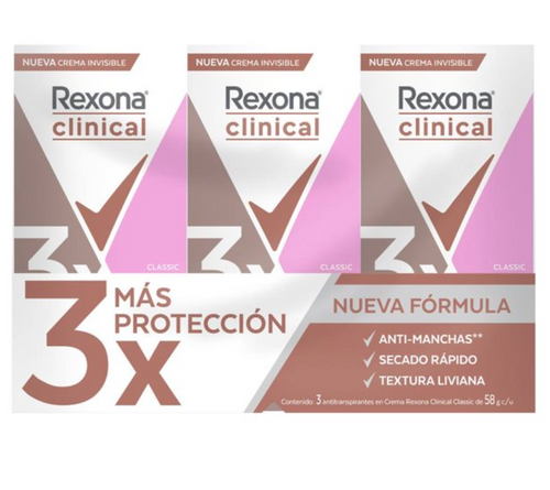 Antitranspirante Rexona Woman Clinical Classic 3 pzas de 58 g c/u - ZK