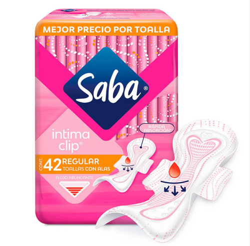 Caja Toalla Femenina Saba Intima Clip con alas 6P/42T - SCG