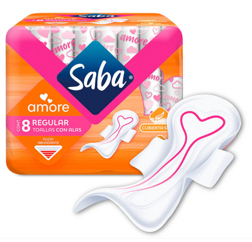 Caja Toalla Femenina Saba Amore Regular Con Alas Flujo Abundante 8T/8P - SCG