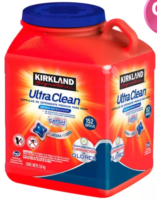 Kirkland Signature Ultra Clean Cápsulas de Detergente Premium para Ropa 152 pzas - KOZ