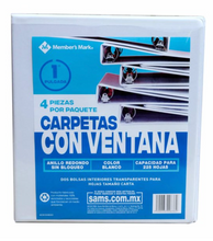 Cargar imagen en el visor de la galería, Set de Carpetas Member's Mark de 1 Pulgada con Ventana Blanco 4 pzas - ZK