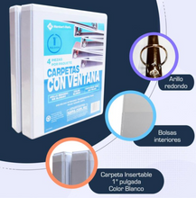 Cargar imagen en el visor de la galería, Set de Carpetas Member's Mark de 1 Pulgada con Ventana Blanco 4 pzas - ZK