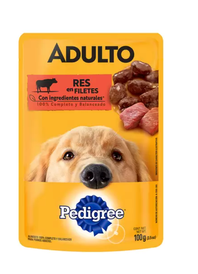 Pedigree Alimento Para Perros Adultos Sabor Res, Paquete De 24 Sobres de 100 gr - KOZ