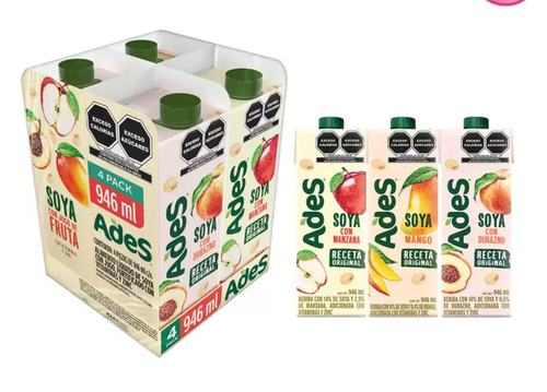 Ades Bebida de Soya con jugo de Fruta 4 piezas de 946 ml - KOZ