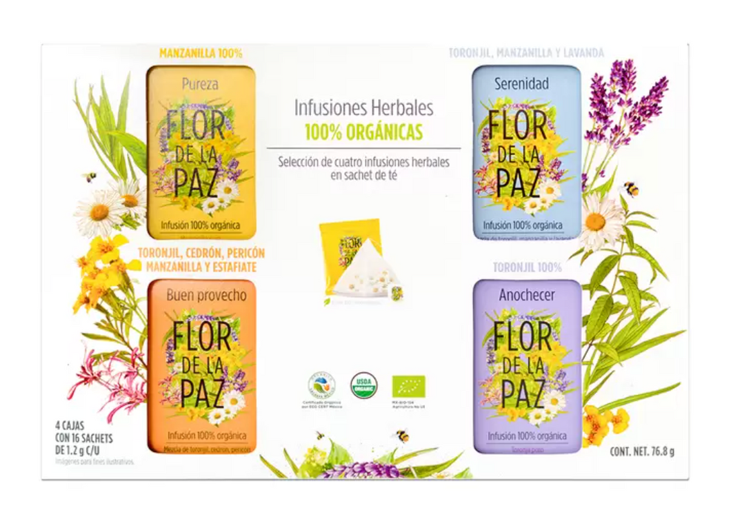 Flor de La Paz Té Organico kit 4 cajas con 16 sachets - KOZ