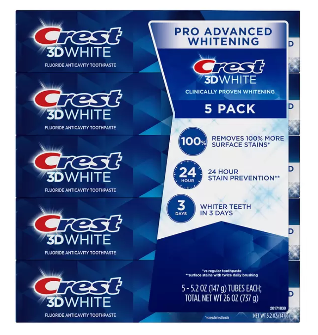 Pasta Dental Crest 3D White Advanced Whitening 5 pzas de 147 grs - KOZ
