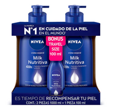 Cargar imagen en el visor de la galería, Nivea Body Milk Crema Corporal 2 pzs de 1l + 75 ml - KOZ
