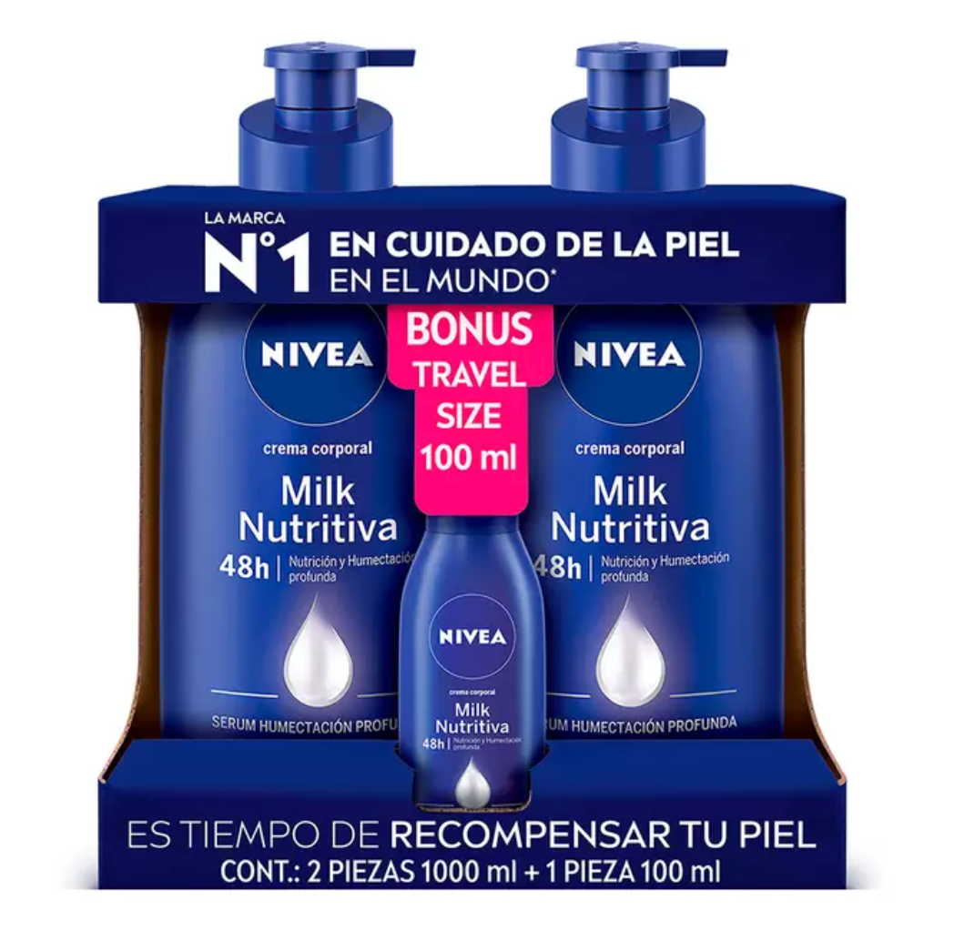 Nivea Body Milk Crema Corporal 2 pzs de 1l + 75 ml - KOZ