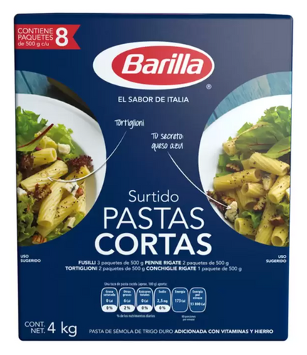Barilla Surtido de Pastas Cortas 8 pzas de 500 grs - KOZ