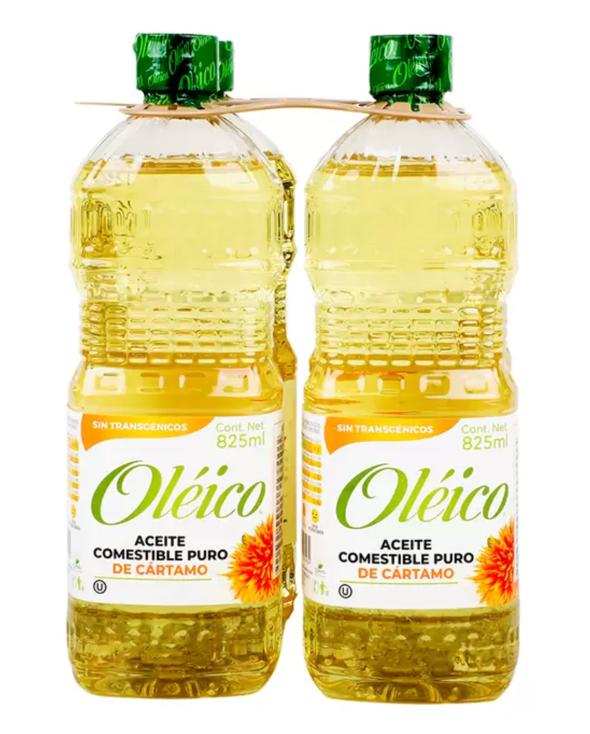Oléico Aceite Comestible Puro de Cártamo 4 piezas de 825 ml - KOZ