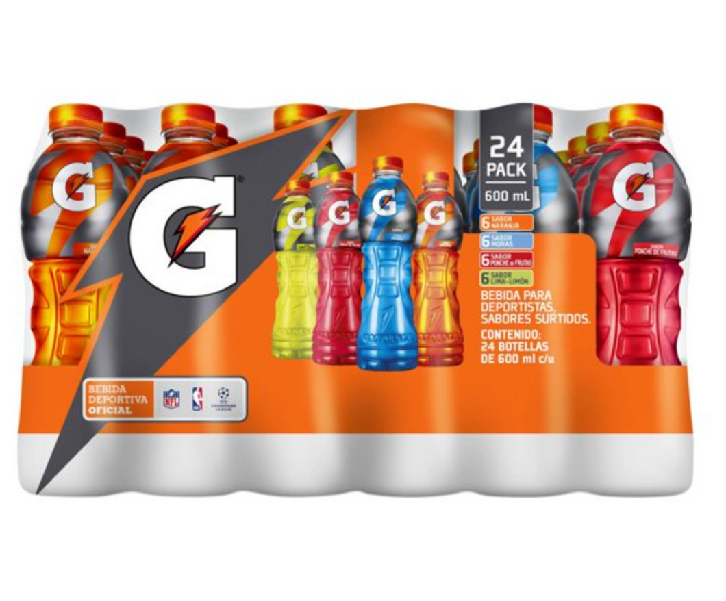 Bebida Gatorade Sabores Cítricos y Frutales 24 Pack de 600 ml - ZK