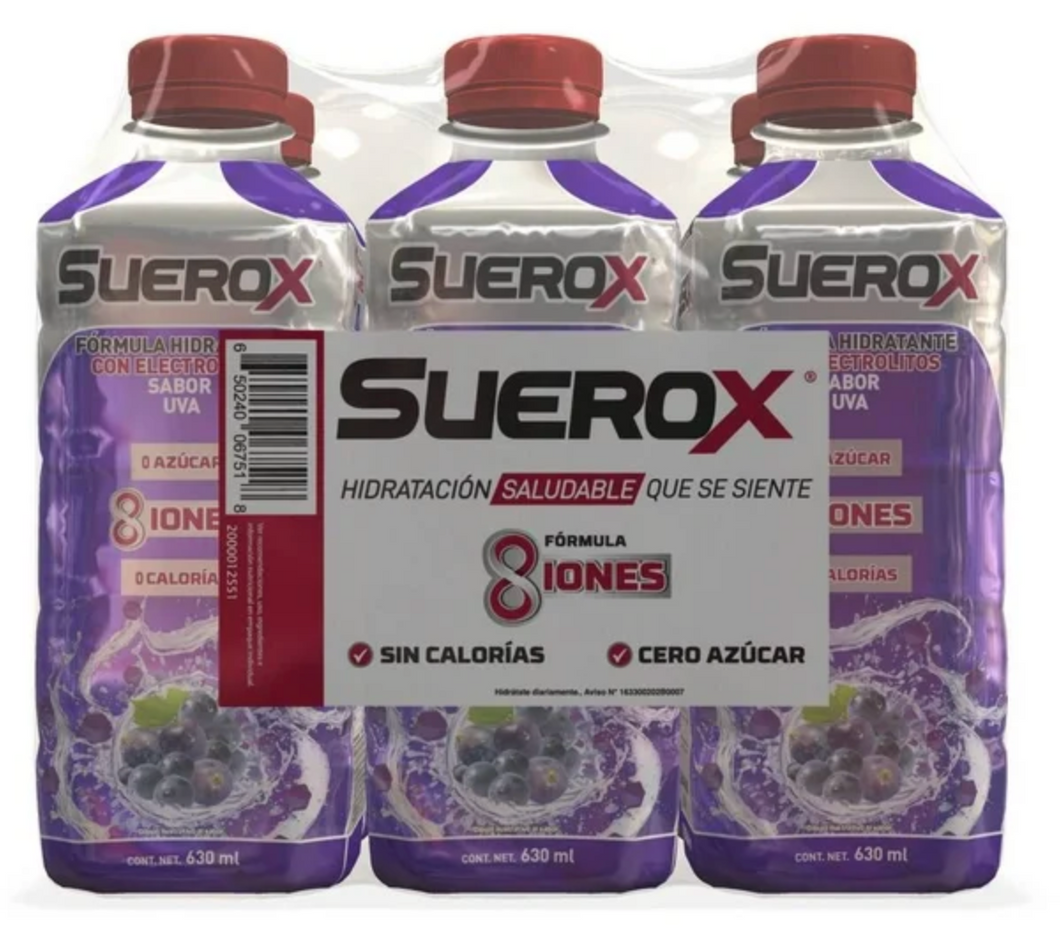Bebida Hidratante Suerox Sabor Uva 6 pzas de 630 ml c/u -ZK