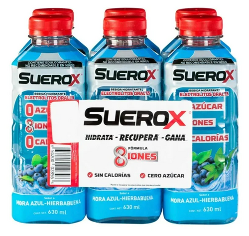 Bebida Hidratante Suerox Sabor Mora Azul 6 pzas de 630 ml c/u - ZK