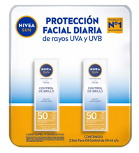 Cargar imagen en el visor de la galería, Protector Solar Facial Nivea Sun Control de Brillo Efecto Mate FPS50+ 2 pzas de 50 ml c/u - ZK