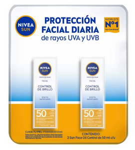 Protector Solar Facial Nivea Sun Control de Brillo Efecto Mate FPS50+ 2 pzas de 50 ml c/u - ZK