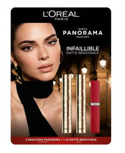 Cargar imagen en el visor de la galería, Máscara de Pestañas L&#39;Oréal Panorama 2 pzas 9.4 ml c/u + 1 Le Matte Resistance 5 ml - ZK