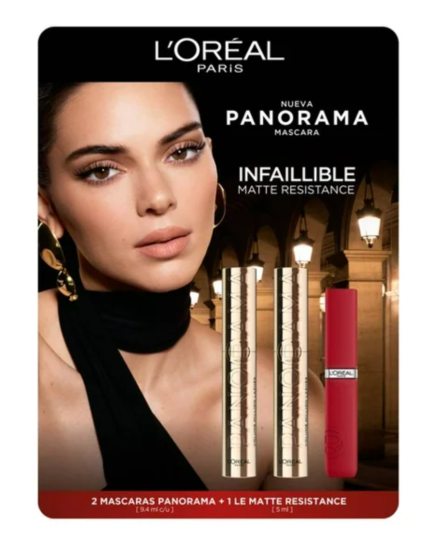 Máscara de Pestañas L'Oréal Panorama 2 pzas 9.4 ml c/u + 1 Le Matte Resistance 5 ml - ZK