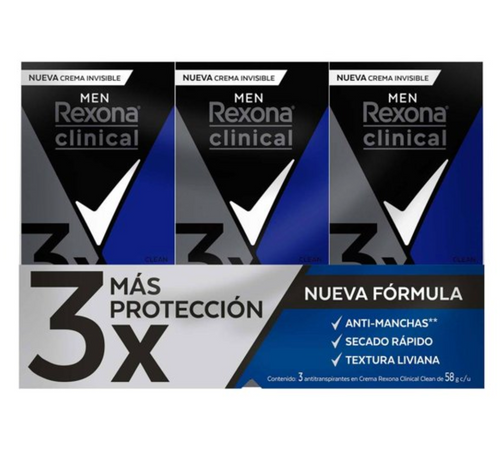 Antitranspirante en Crema Rexona Clinical Classic 3 pzas de 58 g c/u - ZK