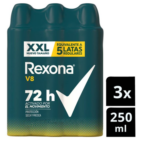 Antitranspirante en Aerosol Rexona V8 3 pzas de 250 ml c/u - ZK