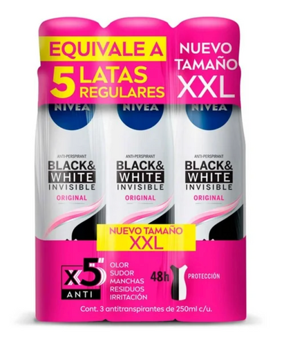 Antitranspirante Nivea Black and White Invisible Clear 3 pzas de 250 ml - ZK