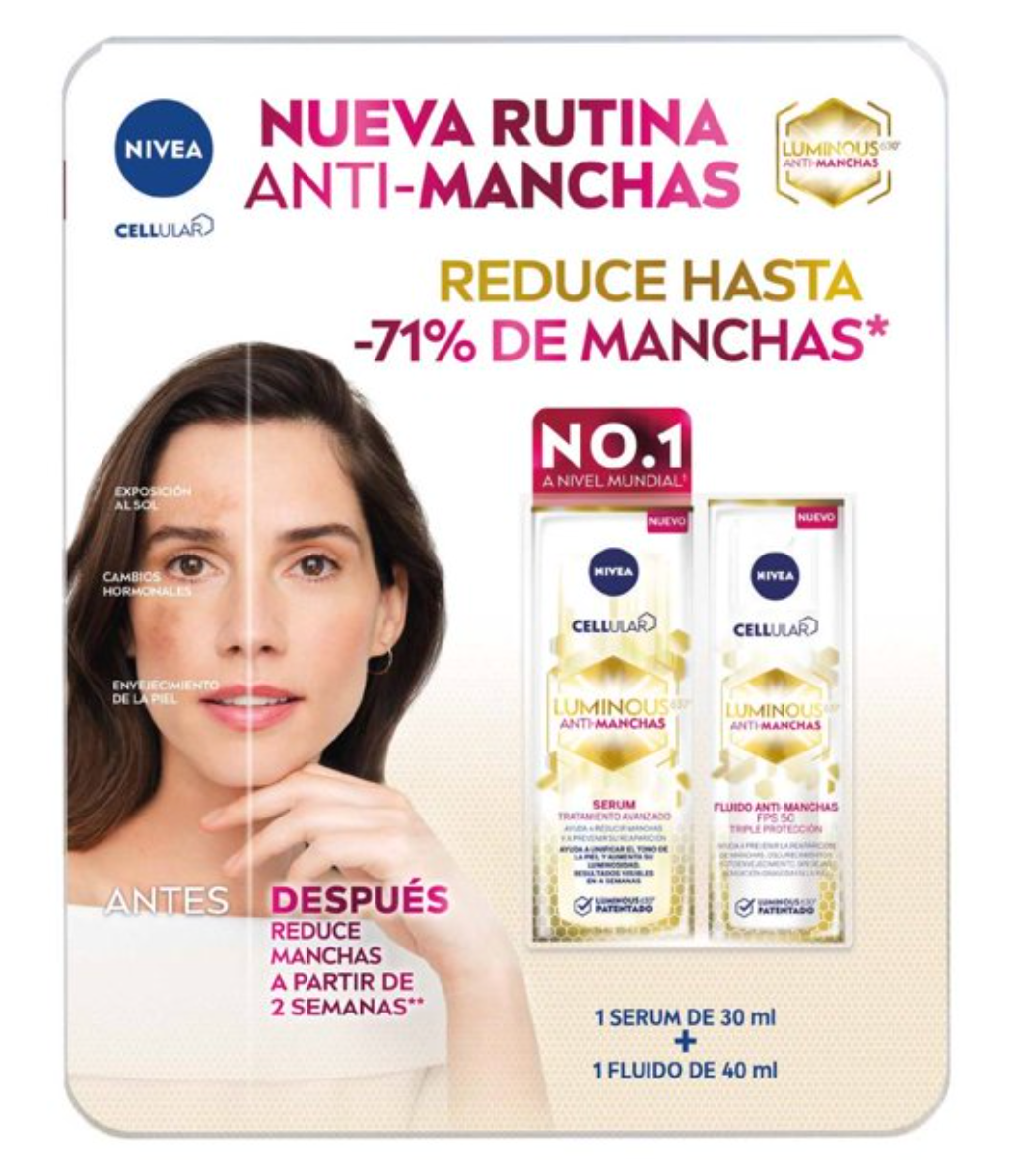 Rutina Anti-Manchas Nivea Luminous630 Serum 30 ml + Fluido 40 ml - ZK