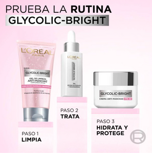 Rutina Anti-Manchas L'Oréal Glycolic Bright Gel 150 ml + Serum 30 ml + Crema 50 ml - ZK