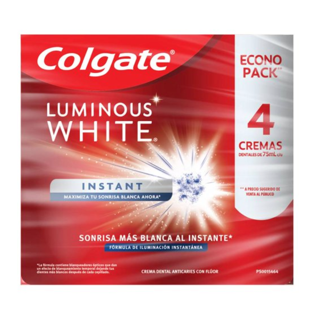Pasta Dental Colgate Luminous White Instant 4 pzas de 75 ml c/u -ZK