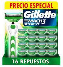Cargar imagen en el visor de la galería, Cartucho de Rastrillo Gillette Mach3 Mach3 Sensitive con Aloe, Piel Sensible, 16 pzas -ZK