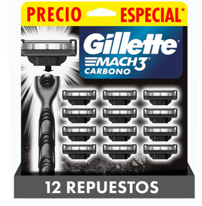 Repuesto Rastrillo de Afeitar Gillette Mach3 Mach3 con Carbón Activado 12 pzas - ZK