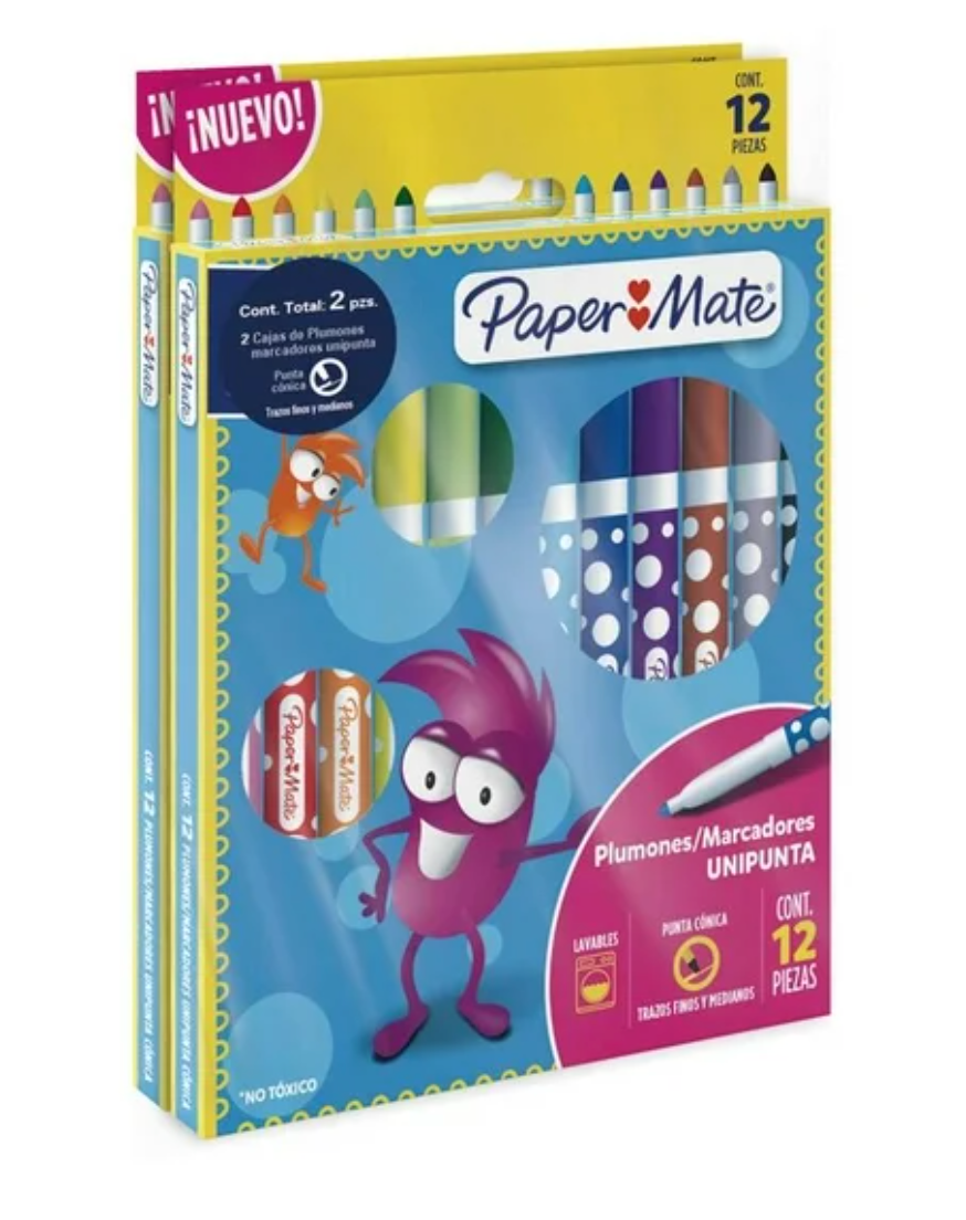 Plumones PaperMate Pincelin 2 Paquetes con 12 pzas c/u - ZK