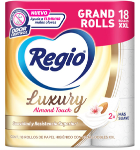 Papel Higiénico Regio Luxury Almond Touch 18 rollos 190 hojas 4 paquetes - SCG