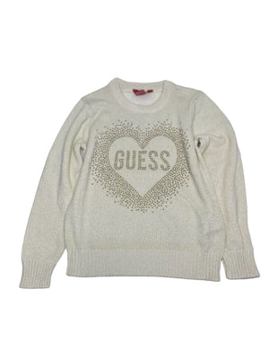 Suéter Guess Niña Talla 7 Con Letras Color Marfil Original - BGP