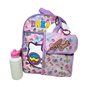 Kit Escolar Mochila Hello Kitty 40x12x30 Cm Con Bote Agua, Lonchera, Lapicera Y Llavero - BGP