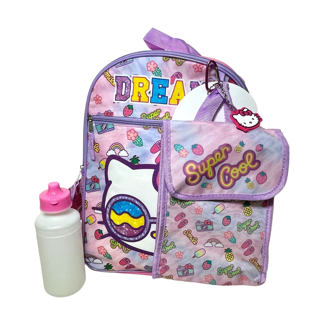 Kit Escolar Mochila Hello Kitty 40x12x30 Cm Con Bote Agua, Lonchera, Lapicera Y Llavero - BGP