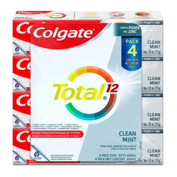 Crema Dental Colgate Total 12 Multiprotección 4 Pzas de 150 Ml- ZK