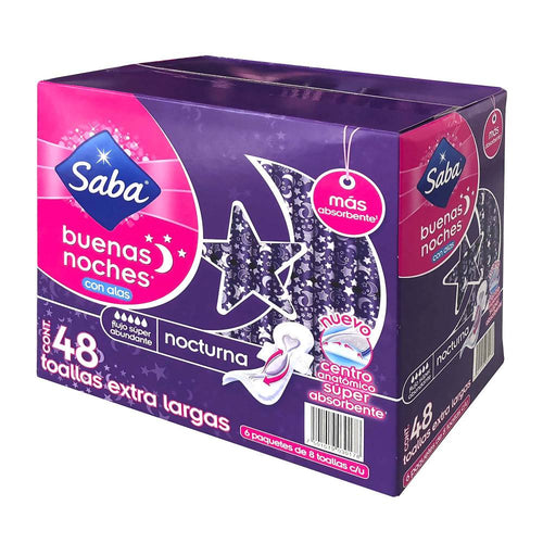 Toallas Femeninas Saba Buenas Noches Extra Largas con Alas 48P - ZK