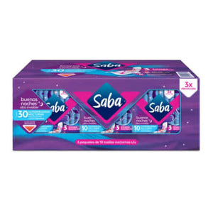 Toallas Femeninas Saba Nocturna  Ultra Invisible 30 Pzas - ZK