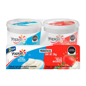 Yogurt Batido Yoplait Sabor Natural y Fresa 2 Pzas de 1 Kg - ZK