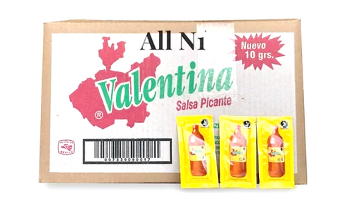 Caja Salsa Valentina Amarilla sobre 9 Paquetes/100pz/10gr