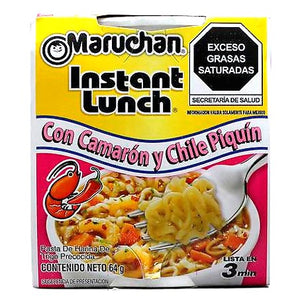 Caja Maruchan con sabor a camarón con chile piquín 12p/64g