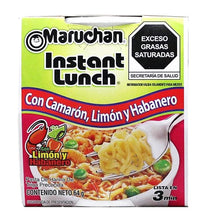 Cargar imagen en el visor de la galería, Caja sopa Maruchan sabor camarón con limón y chile habanero 12 P/64G