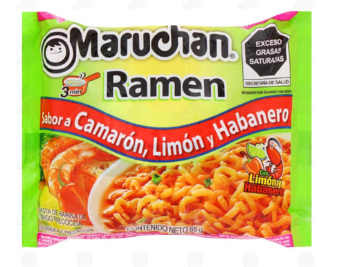 Caja sopa Maruchan Ramen sabor camarón con limón y habanero 24P/85G