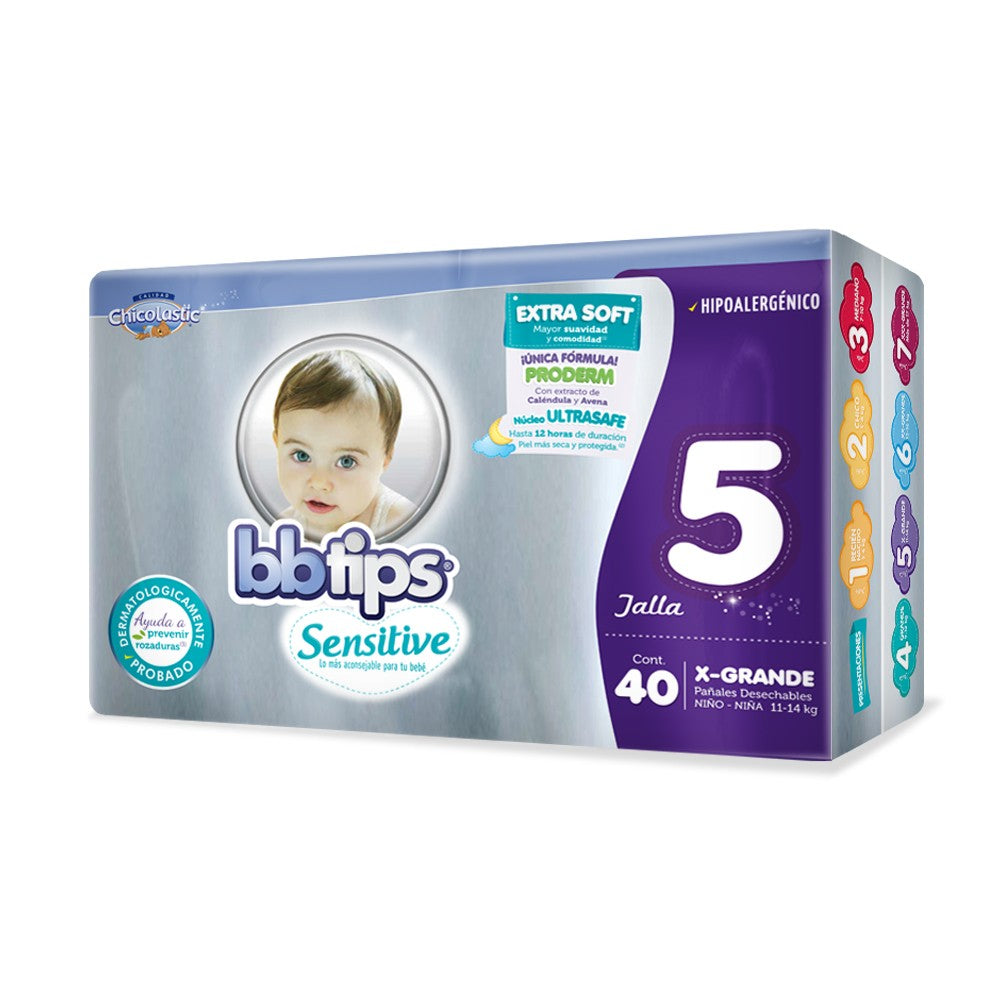 Caja de pañales Chicolastic Bebe Tips talla extra grande E5 4C/40P - SCG