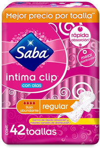 Caja Toalla Femenina Saba Intima Clip con alas 6P/42T - SCG
