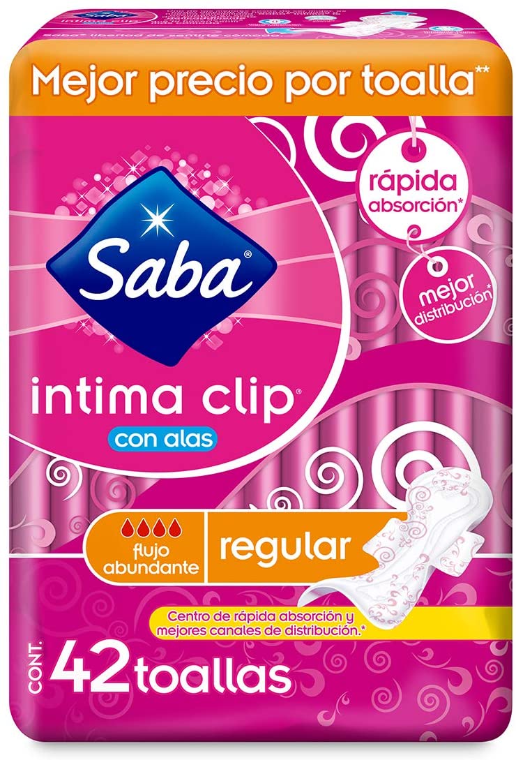 Caja Toalla Femenina Saba Intima Clip con alas 6P/42T